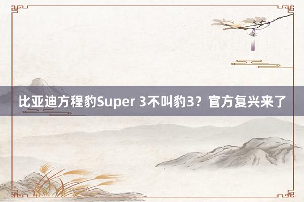 比亚迪方程豹Super 3不叫豹3？官方复兴来了