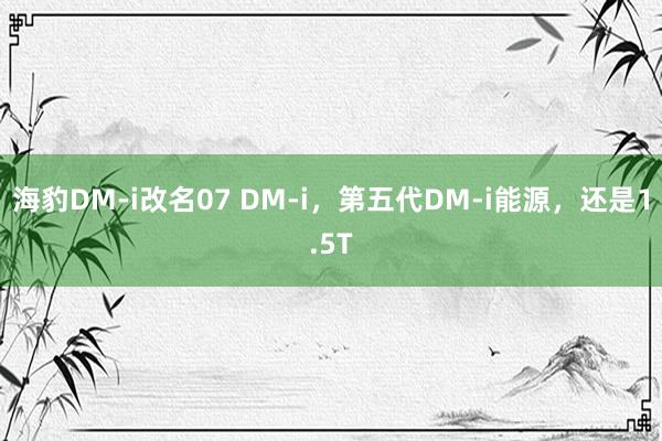 海豹DM-i改名07 DM-i，第五代DM-i能源，还是1.5T