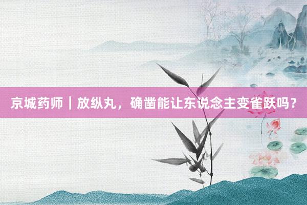 京城药师｜放纵丸，确凿能让东说念主变雀跃吗？