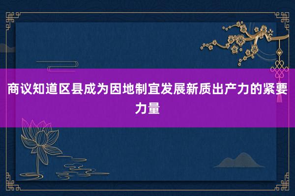 商议知道区县成为因地制宜发展新质出产力的紧要力量