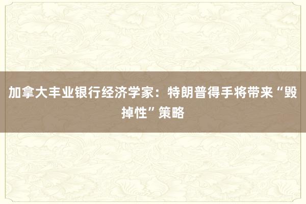 加拿大丰业银行经济学家：特朗普得手将带来“毁掉性”策略